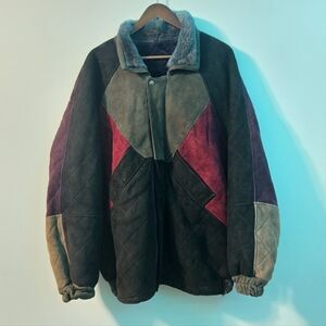 Lara's Fur Accessories NY VTG 80s 90s Suede Patchwork Bomber Jacket L RARE